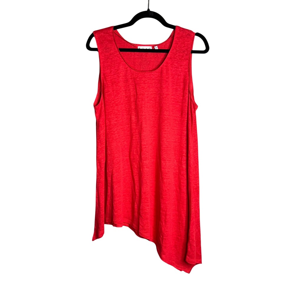 Habitat Linen Tank Top Sz L Red Sleeveless Asymmetrical Lagenlook Boho Casual